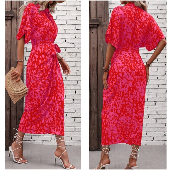 Leopard Print Button up Kimono Sleeve Shirt Dress - Picture 2 of 7